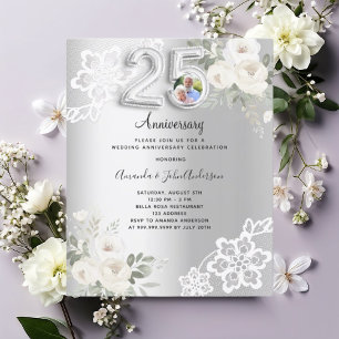 Silver photo 25th wedding anniversary invitation