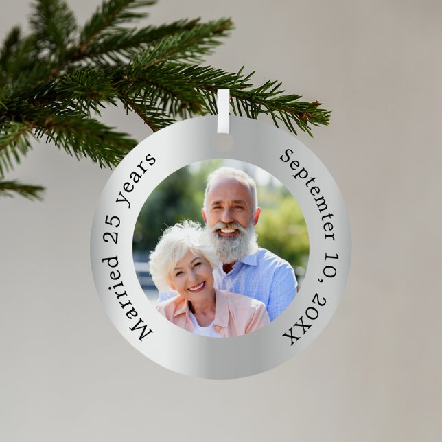 Silver photo 25th wedding anniversary metal tree decoration (Creator Uploaded)