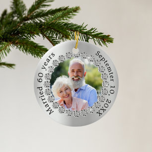 Silver photo 60th diamond wedding anniversary ceramic ornament