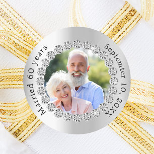 Silver photo 60th diamond wedding anniversary classic round sticker