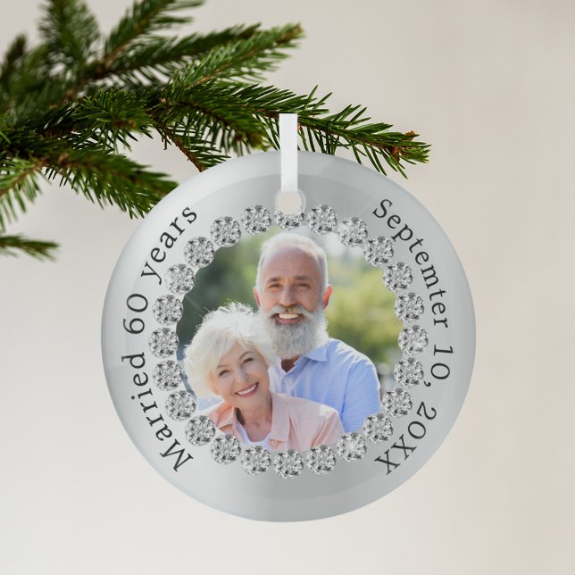 Silver photo 60th diamond wedding anniversary glass tree decoration (Creator Uploaded)