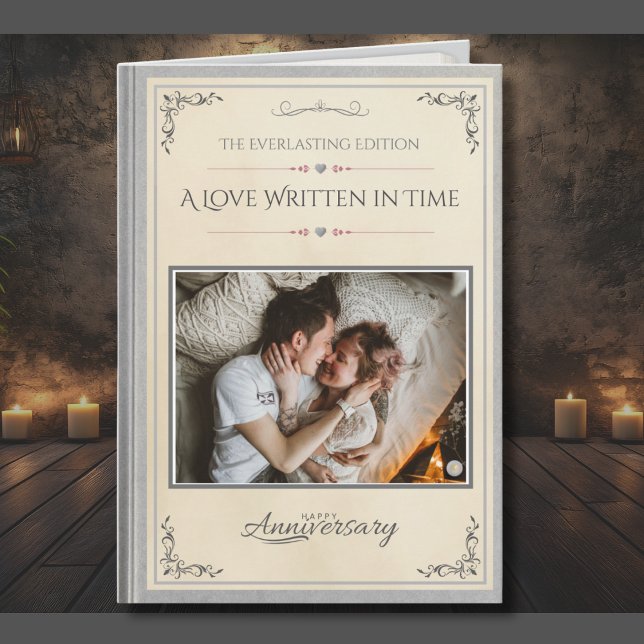 Silver Photo Book Themed Husband Anniversary Card (This "Everlasting Edition" card is designed to resemble a high-end, silver-bound novel)