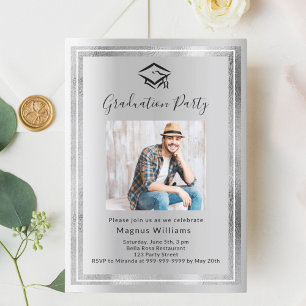 Silver photo Graduation Party Invitation