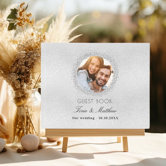 Silver photo sparkles elegant wedding guest book (Creator Uploaded)