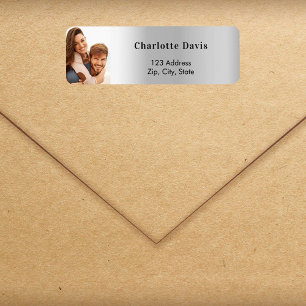 Silver photo wedding return address  label