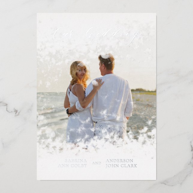 Silver Photo Whimsical Our Wedding Script Real (Front)