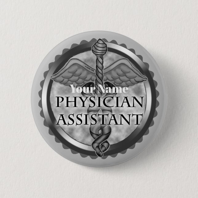 Silver Physician Assistant 6 Cm Round Badge (Front)