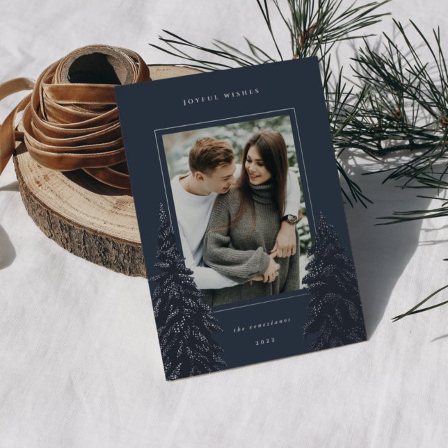 Silver Pine | Elegant Christmas Photo Foil Holiday Card (Creator Uploaded)