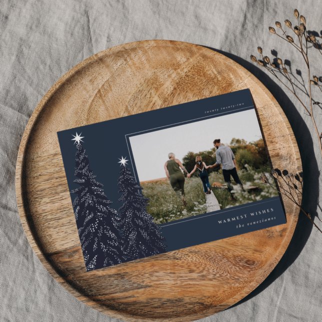 Silver Pine | Elegant Christmas Photo Foil Holiday Card (Creator Uploaded)