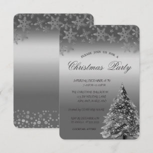 Silver Pine Tree,Dots Snowflakes Christmas Party Invitation