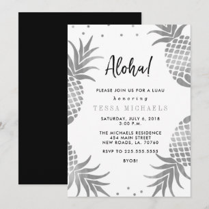 Silver Pineapple Luau Party Invitations