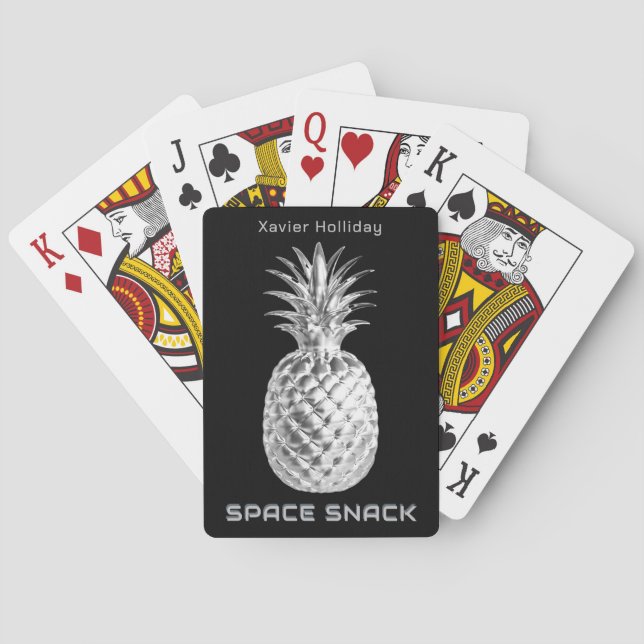 Silver Pineapple Space Snack Fruit Personalised Playing Cards (Back)