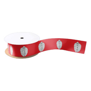 Silver Pinecone Red Ribbon Satin Ribbon