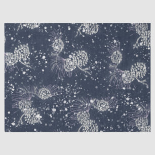 Silver Pinecones Snow Navy Blue Holiday Tissue Paper