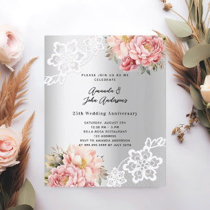Silver pink 25th wedding anniversary invitation