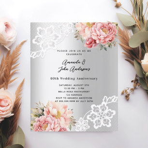 Silver pink 60th wedding anniversary invitation