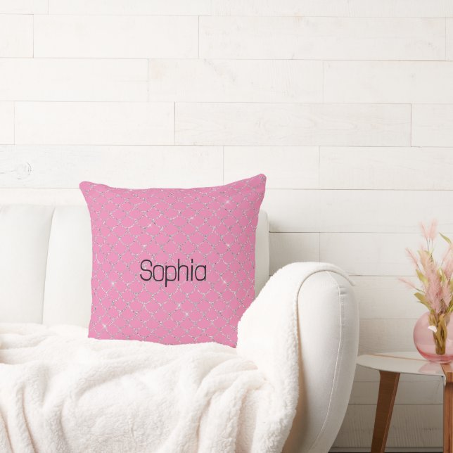 Silver Pink Aqua Mermaid Name Cushion (Couch)