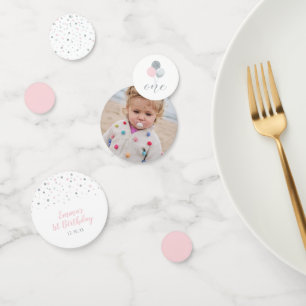 Silver & Pink   Balloons Girl 1st Birthday Party Confetti
