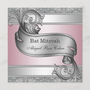 Silver Pink Bat Mitzvah Invitation