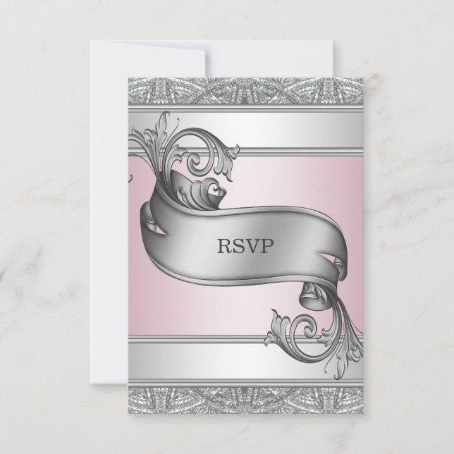 Silver Pink Bat Mitzvah RSVP Card (Front)