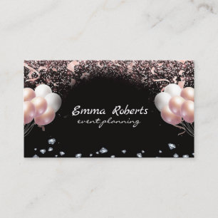 Silver Pink Black Balloons Modern Event Planning  Business Card