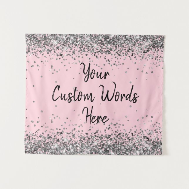 Silver Pink Black Birthday Party Photo Booth Prop Tapestry (Front (Horizontal))