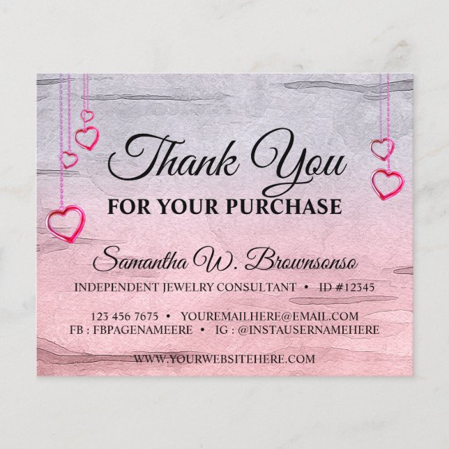 Silver Pink Bling Wooden Textured Heart Thank You (Front)