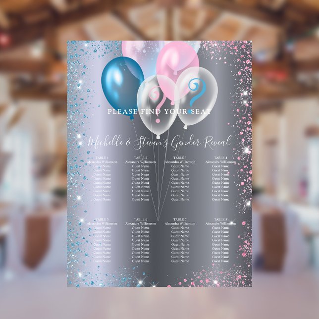 Silver pink blue gender reveal party seating chart (Creator Uploaded)