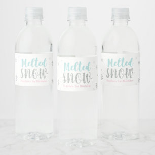 Silver, Pink & Blue Winter Wonderland Birthday Water Bottle Label