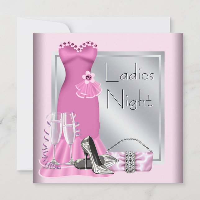 Silver Pink Champagne Pink Ladies Night Invitation (Front)