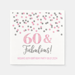 Silver Pink Confetti 60 & Fabulous Napkin
