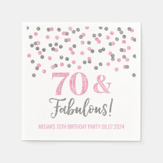 Silver Pink Confetti 70 & Fabulous Napkin (Front)