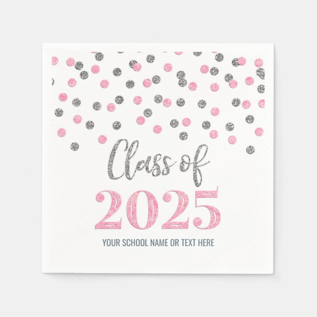 Silver Pink Confetti Class of 2025 Napkins (Front)