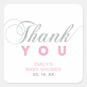 Silver & Pink   Custom Party Thank You Sticker