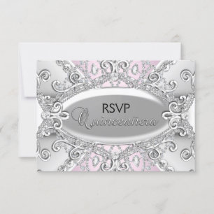 Silver & Pink Diamond Damask Quinceanera RSVP