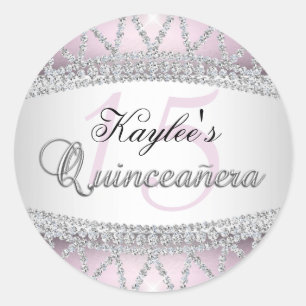 Silver & Pink Diamond Quinceanera Sticker