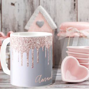 Silver pink drips name coffee mug