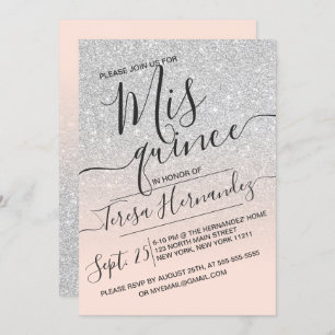 Silver Pink Faux Sparkly Glitter Ombre Quinceañera Invitation