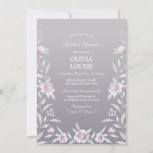 Silver pink floral Chinoiserie bridal shower Invitation