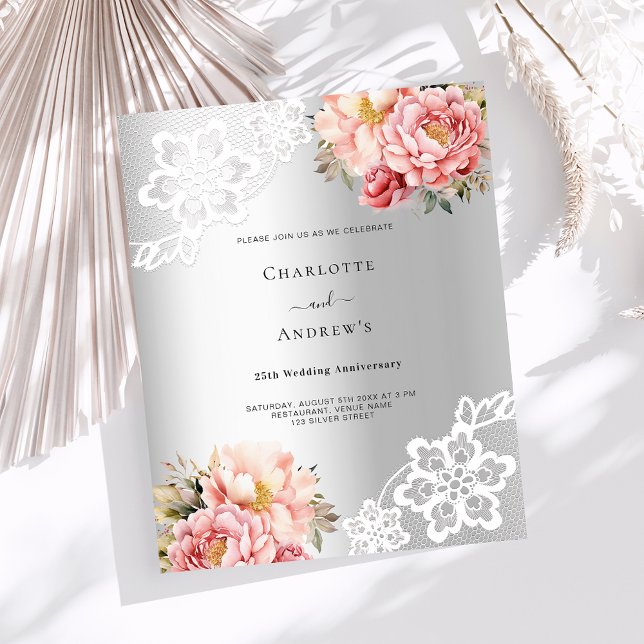 Silver pink florals lace 25th wedding anniversary  (Creator Uploaded)