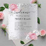Silver pink flowers wedding program<br><div class="desc">A faux silver looking background. Decorated with faux silver sparkles and pink and white flowers,  roses.  If you need more space for text you can remove the flowers in the right corner.</div>