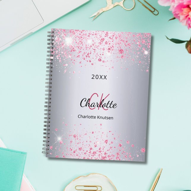 Silver pink glitter dust name monogram 2022 planner (Creator Uploaded)