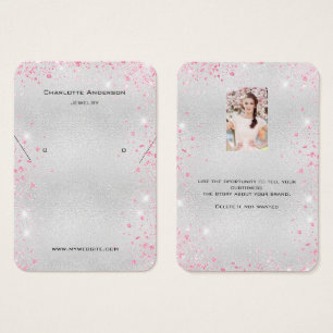 Silver pink glitter earrings photo display card