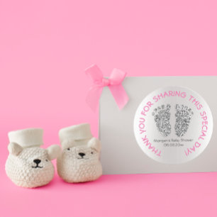 Silver Pink Glitter Feet Baby Shower Favour Thank Classic Round Sticker