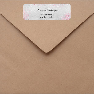 Silver pink glitter return address return address label