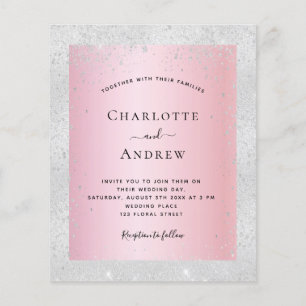 Silver pink glitter wedding flyer