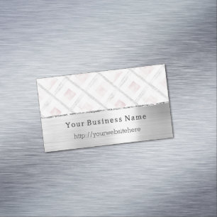 Silver Pink Glitzy Stripes Business name website Magnetic Business Card