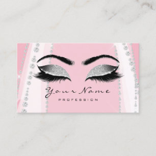 Silver Pink Grey Glitter Makeup Lashes Wedding Business Card