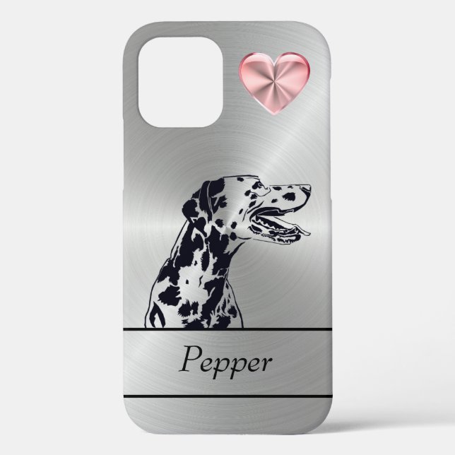 Silver/Pink Heart Dalmatian iPhone 12 Case (Back)