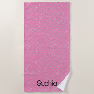 Silver Pink Mermaid Name Beach Towel